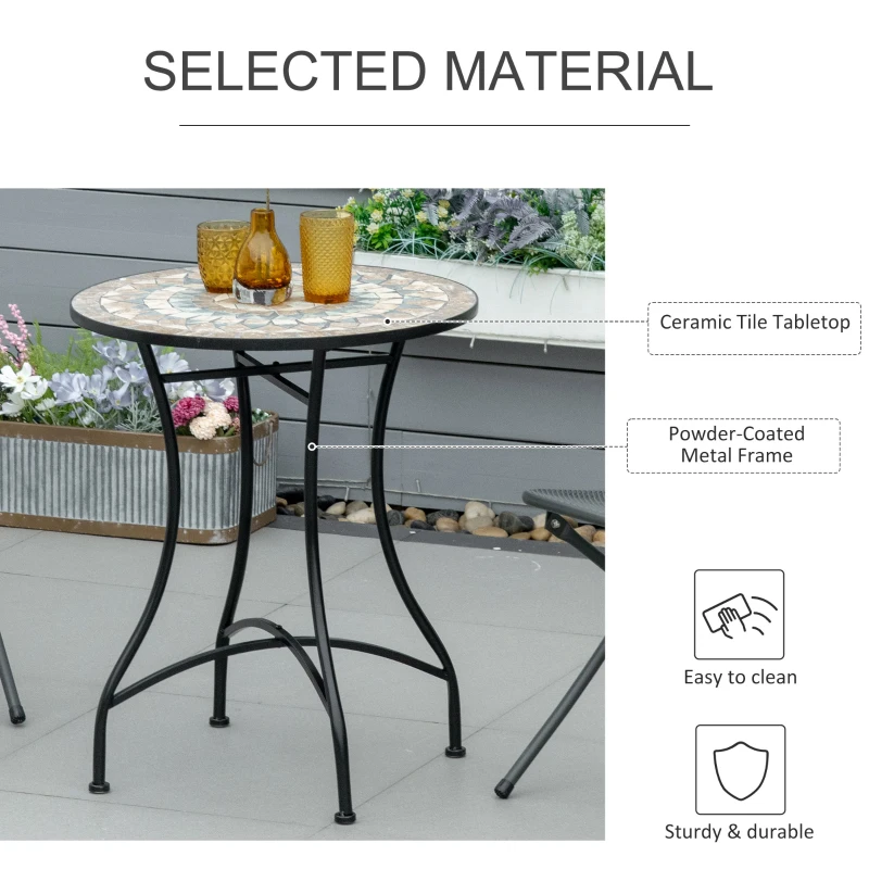 Outsunny Mosaic Patio Table, Round Coffee Table with Metal Frame, Garden Furniture for Outdoor, Poolside, Green