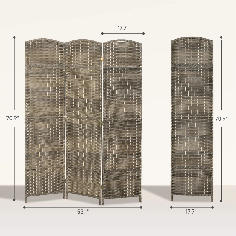 HOMCOM Folding Room Divider Screen 3 Panel 6' Tall Privacy Screen Freestanding Wood Partition for Home Office, Dark Rustic Oak