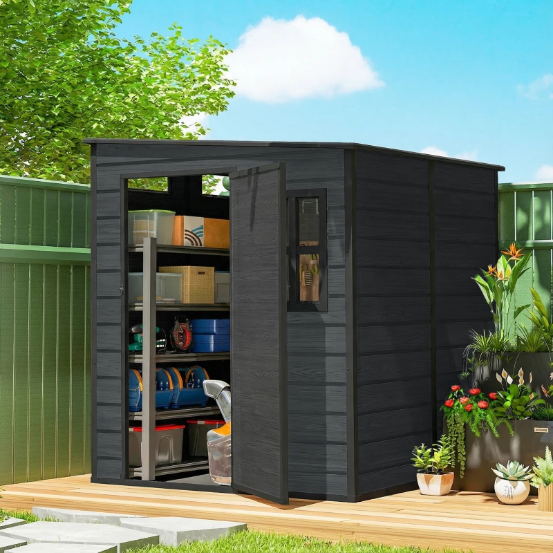 Outsunny Outdoor Storage Shed with Lockable Door, Garden Shed with Vents and Windows for Backyard, Dark Grey