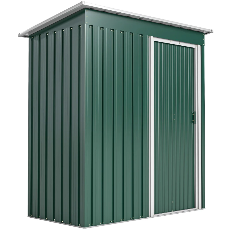 Outsunny 5 x 3 FT Outdoor Storage Shed with Sliding Door and Sloped Roof, Steel Frame Garden Shed Tool Equipment, Green