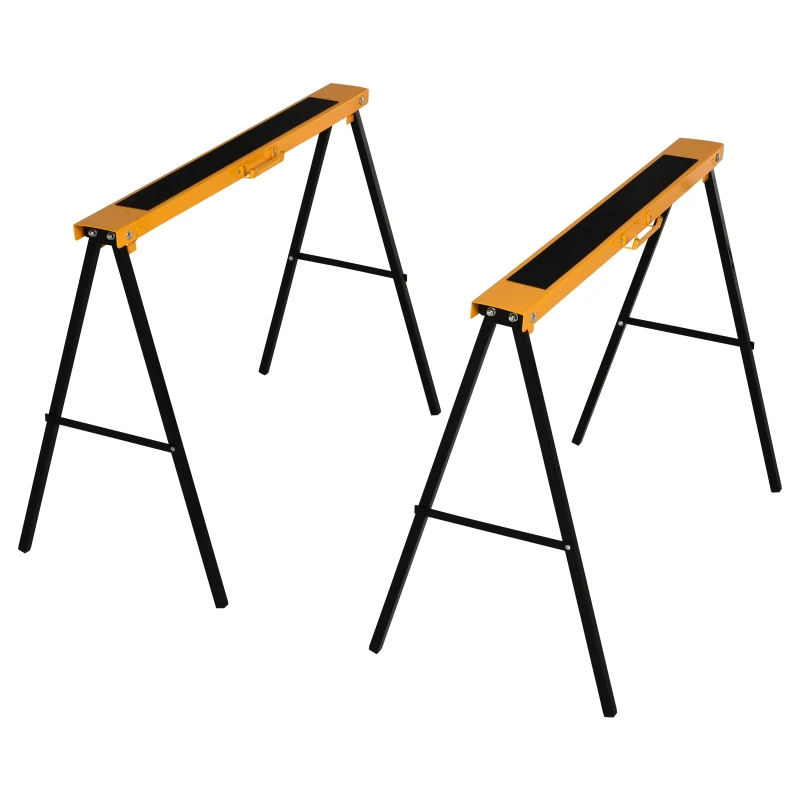 HOMCOM 2PCS Saw Horse Twin Pack Folding Workbench Metal Trestle Stands with Non-slip EVA Surface Orange