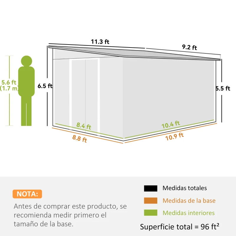 Outsunny 11' x 9' Metal Outdoor Storage Shed, Tool House with Double Lockable Doors for Backyard, Patio, Lawn, Garage, Blue
