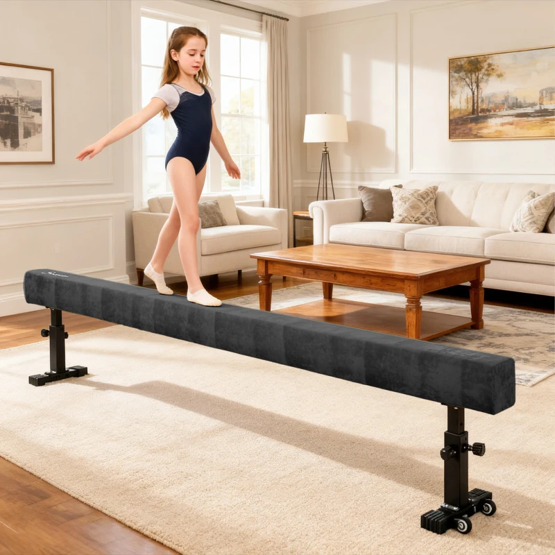 Soozier 7.5ft Adjustable Balance Beam, Gymnastics Beam with Wheels, Gymnastics Equipment for 6+ Years Old Training
