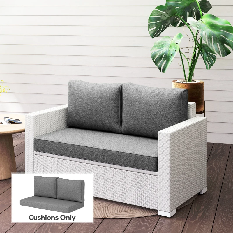 Outsunny 2 Seater Outdoor Seat Cushions with Backrest, Loveseat Double Sofa Outdoor Furniture Cushions, Grey