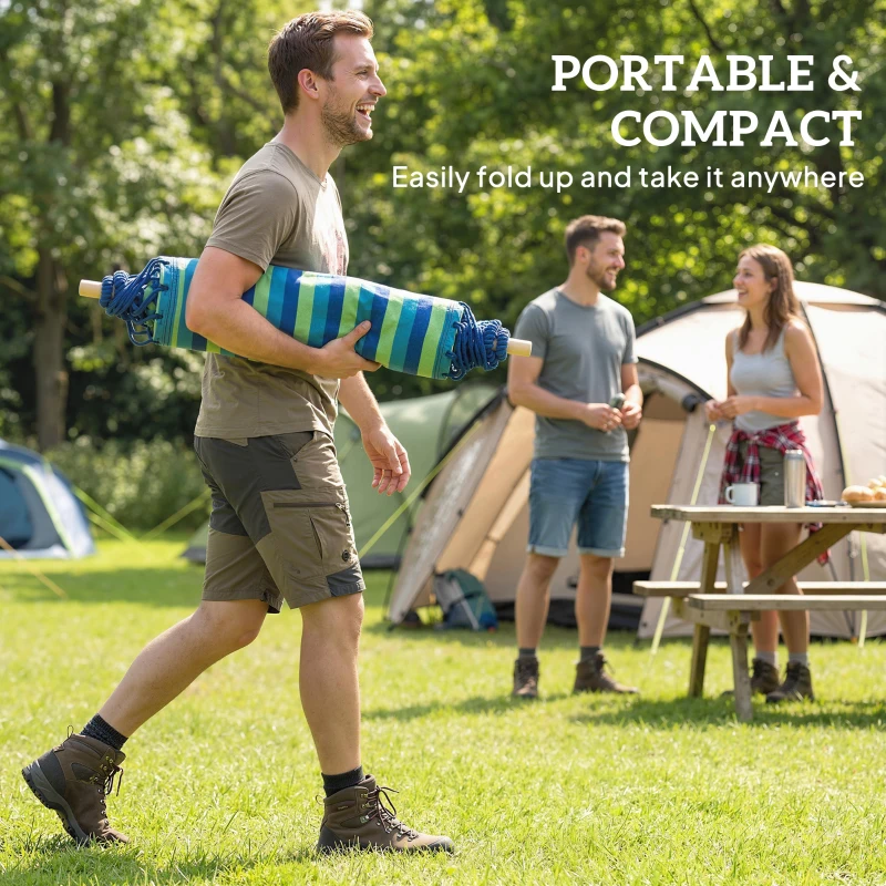 Outsunny Hammock Chair Swing Hanging Macrame Chair w/ Two Soft Seat Cushions, Blue and Green