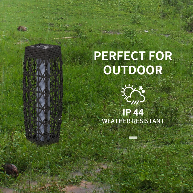 Outsunny Wicker Outdoor Floor Lamp, Decorative Solar Lantern with Auto On/Off LED Lights, IP44 for Patio, Porch, Pathway, Grey