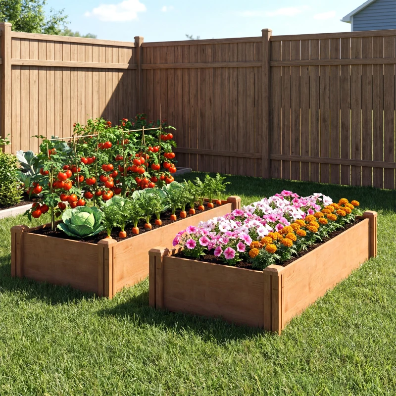 Outsunny Wooden Raised Garden Bed, 8 x 4 x 1ft Elevated Garden Box with Dividers and Open Bottom, Outdoor Raised Planter Box