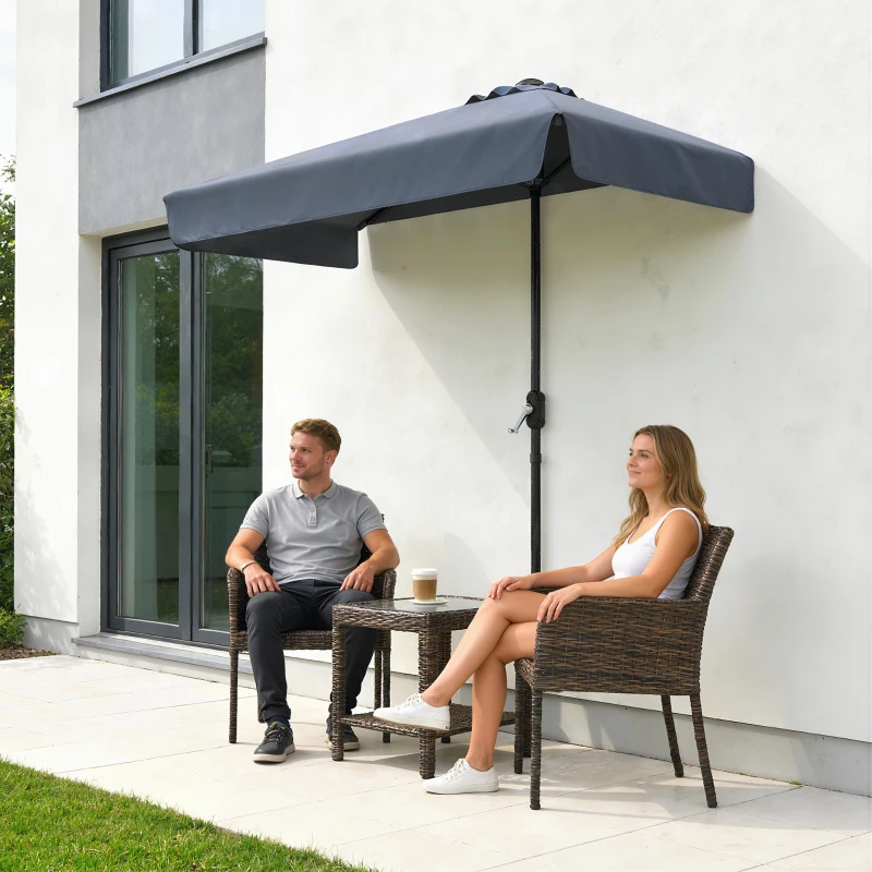 Outsunny 7.5ft Half Umbrella Semi Patio Parasol with Crank Handle, Top Vent for Garden, Balcony- NO BASE INCLUDED, Dark Blue