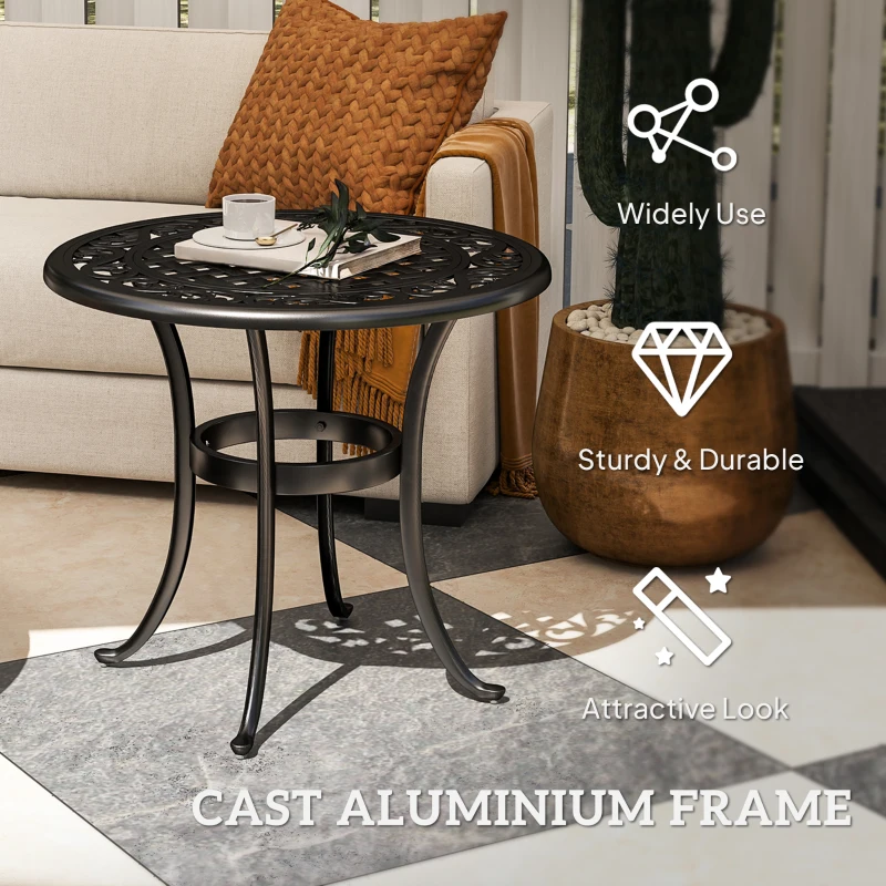 Outsunny Ф23.6" Round Outdoor Side Table, Cast Aluminum Frame Patio Coffee Side Desk for Patio, Garden, Balcony, Black