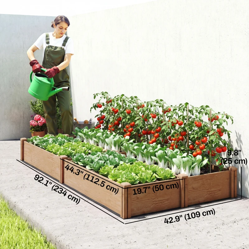 Outsunny Wooden Raised Garden Bed, 8 x 4 x 1ft Elevated Garden Box with Dividers and Open Bottom, Outdoor Raised Planter Box