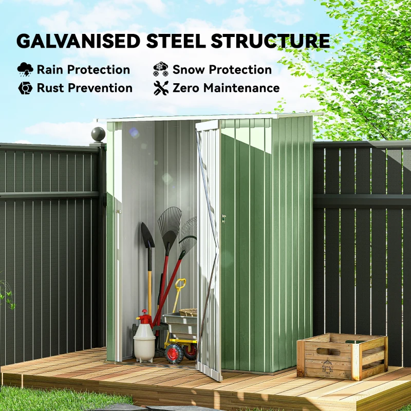 Outsunny 4.7' x 3' Outdoor Storage Shed, Galvanized Metal Utility Garden Tool House, 2 Vents and Lockable Door for Backyard, Patio, Garage, Lawn, Green