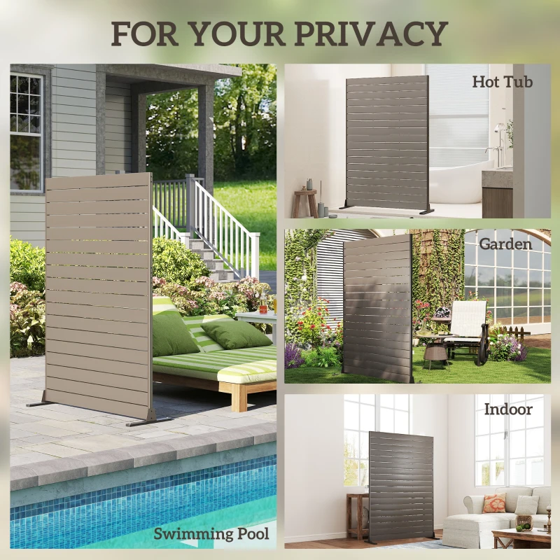 Outsunny HDPE Outdoor Privacy Screen, 47.2"W x 68.5"H Decorative Privacy Fence Screen with Stand and 6 Panels, Brown