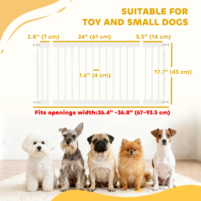 PawHut 26"-37" Dog Gate, Adjustable Pet Gate, Fits 18" Tall with 2 Extension, Pressure Mount Kit for Stairs and Doorways, White