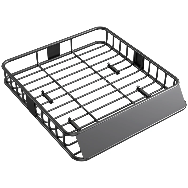HOMCOM Universal Roof Rack Basket, 200lbs Steel Roof Rack Cargo Carrier with Wind Fairing, Side Rails, 43.5"x39.2"x7.3", Black