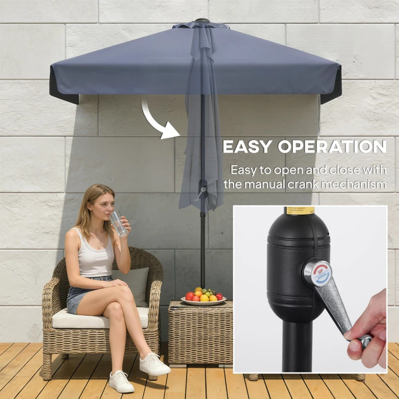 Outsunny 7.5ft Half Umbrella Semi Patio Parasol with Crank Handle, Top Vent for Garden, Balcony- NO BASE INCLUDED, Dark Blue