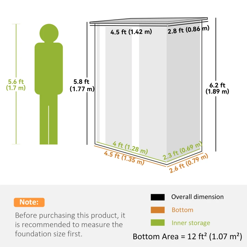 Outsunny 5 x 3ft Outdoor Storage Shed Metal Garden Shed Cabanon with Sloped Roof, Lockable Door for Tool, Green