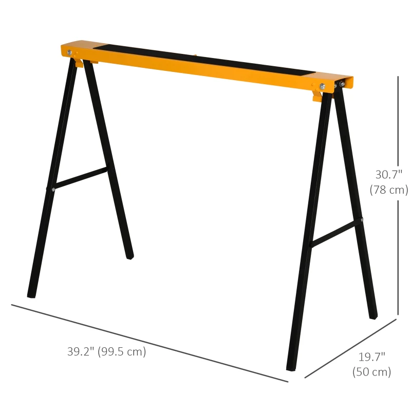 HOMCOM 2PCS Saw Horse Twin Pack Folding Workbench Metal Trestle Stands with Non-slip EVA Surface Orange