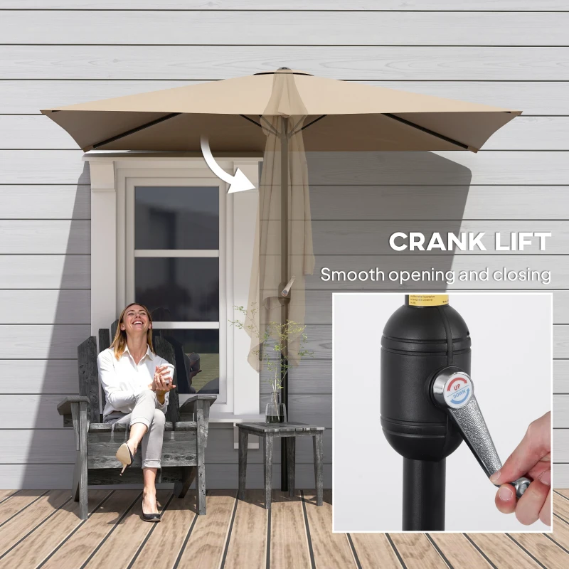 Outsunny 8ft Half Round Umbrella Outdoor Balcony Parasol Patio Garden Outdoor Window Sun Shade w/ 5 Ribs