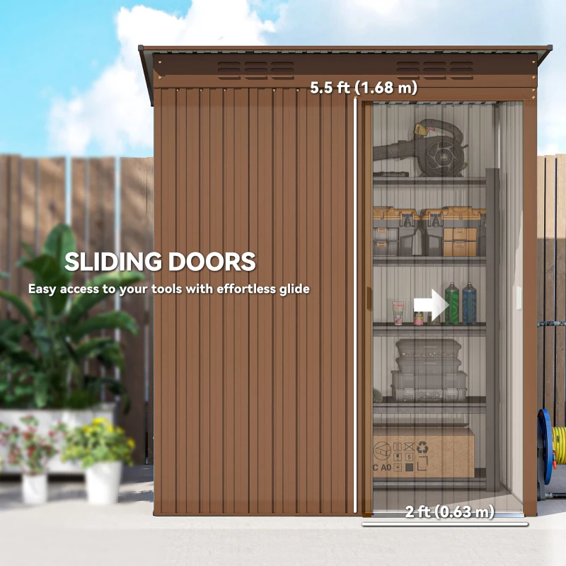 Outsunny 5.2' x 3.5' Outdoor Storage Shed, Easy to Assemble Metal Garden Shed, for Backyard, Lawn, Patio, Light Brown
