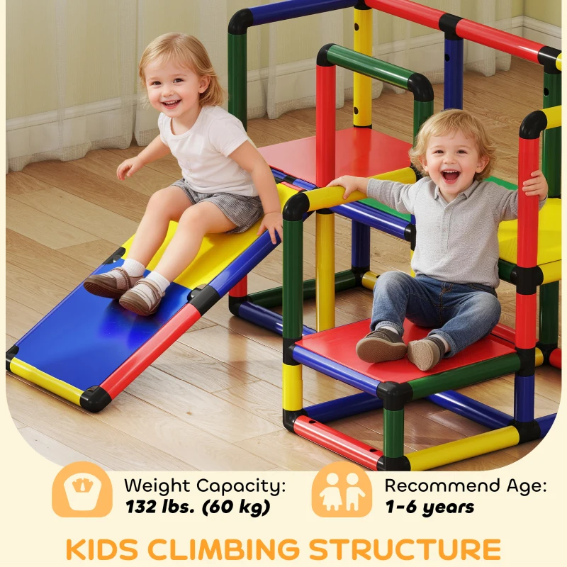 Qaba Kids Climbing Structure, Toddler Climbing Toys with Slide and Platform, Play Gym for Ages 1-6 Years, Mixed Colour