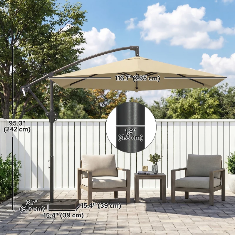 Outsunny 9.7 ft Offset Patio Umbrella with Water/Sand Fillable Weights, Garden Hanging Parasol with Locking Latch, Khaki