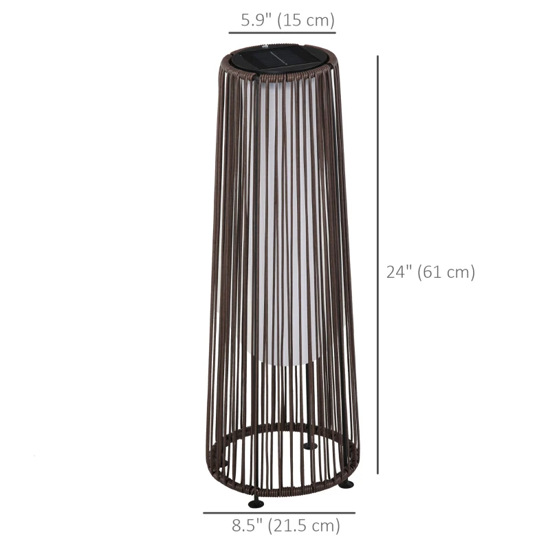 Outsunny Wicker Solar Floor Lamp, Decorative Outdoor Lamp with Auto On/Off LED Light, IP44 for Patio, Porch, Pathway, Brown
