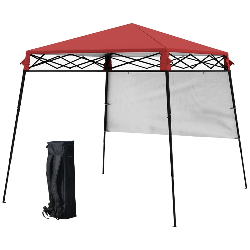 Outsunny 7' x 7' Garden Foldable Pop Up Gazebo Tent with Backpack & Inclined Legs Outdoor Party Canopy, Red & Black