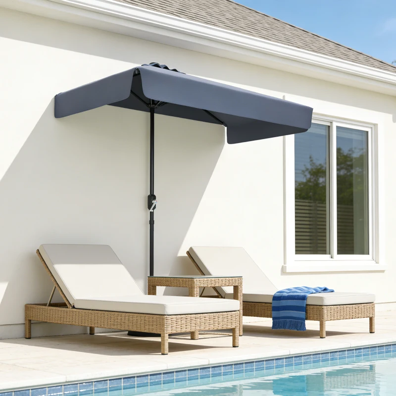 Outsunny 7.5ft Half Umbrella Semi Patio Parasol with Crank Handle, Top Vent for Garden, Balcony- NO BASE INCLUDED, Dark Blue