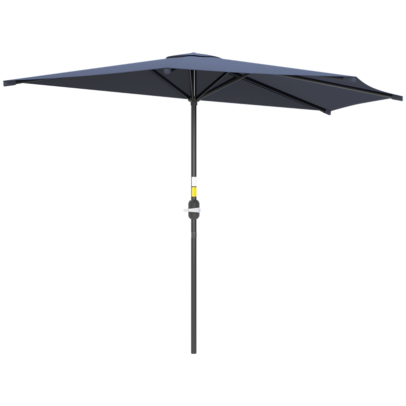 Outsunny 9.8ft Half Umbrella Semi Round Patio Parasol with Crank Handle, Top Vent for Garden, Balcony- NO BASE INCLUDED, Dark Blue