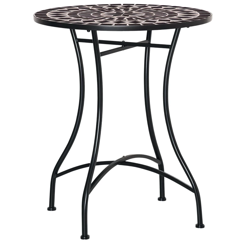 Outsunny Mosaic Patio Table, Round Coffee Table with Metal Frame, Garden Furniture for Outdoor, Poolside, Black