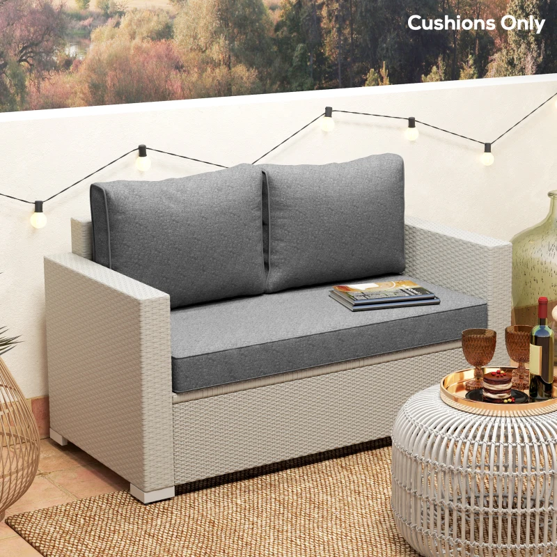 Outsunny 2 Seater Outdoor Seat Cushions with Backrest, Loveseat Double Sofa Outdoor Furniture Cushions, Grey