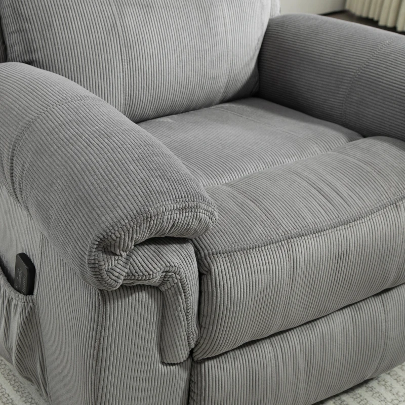 HOMCOM Manual Recliner Chair with Vibration Massage, Side Pockets, Corduroy Reclining Chair for Living Room, Grey