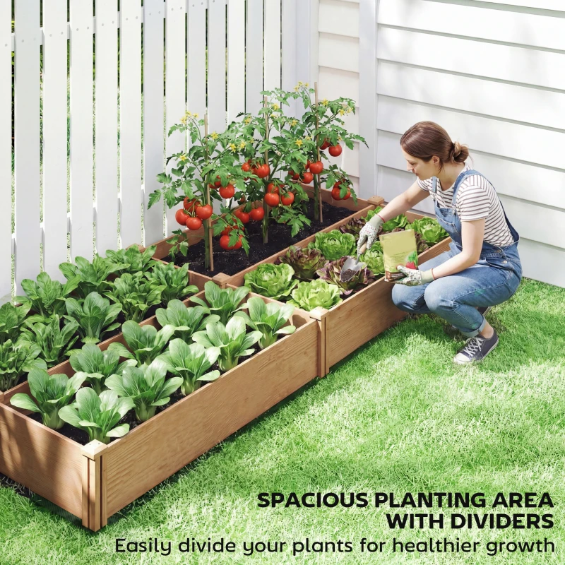 Outsunny Wooden Raised Garden Bed, 8 x 4 x 1ft Elevated Garden Box with Dividers and Open Bottom, Outdoor Raised Planter Box