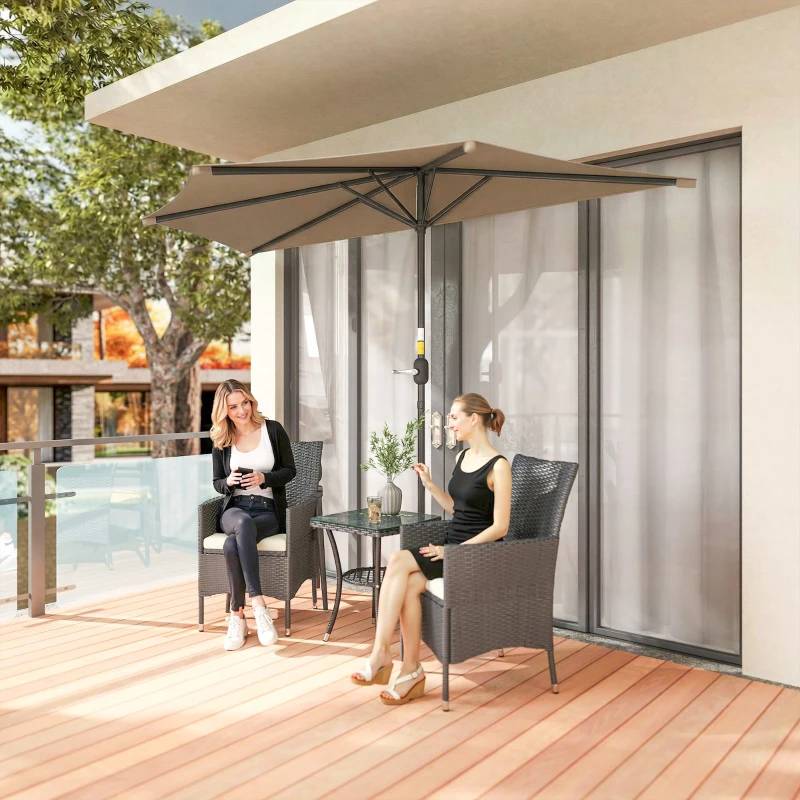 Outsunny 9.8ft Half Umbrella Semi Round Patio Parasol with Crank Handle, Top Vent for Garden, Balcony- NO BASE INCLUDED, Coffee
