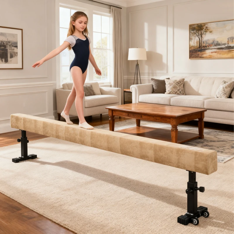 Soozier 7.5ft Adjustable Balance Beam, Gymnastics Beam with Wheels, Gymnastics Equipment for 6+ Years Old Training, Practice, and Professional Home Training, Brown