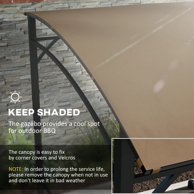 Outsunny 7' x 5' Garden Grill Canopy, BBQ Grill Gazebo Tent with Steel Frame and Hooks, Outdoor Sun Shade, Dark Coffee