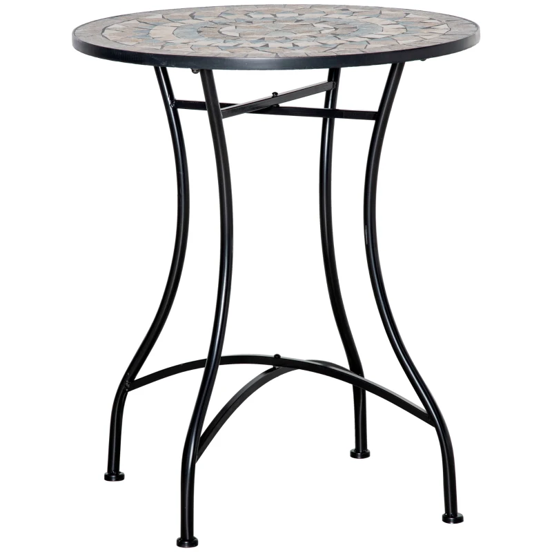 Outsunny Mosaic Patio Table, Round Coffee Table with Metal Frame, Garden Furniture for Outdoor, Poolside, Green