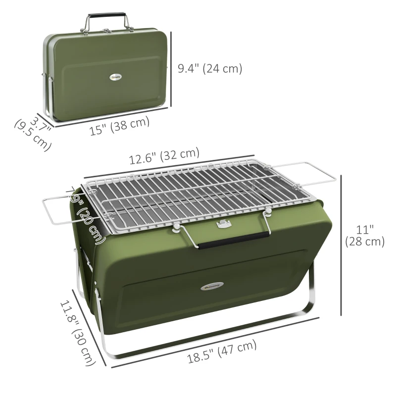 Outsunny Metal Suitable-Style Portable BBQ Grill - Green