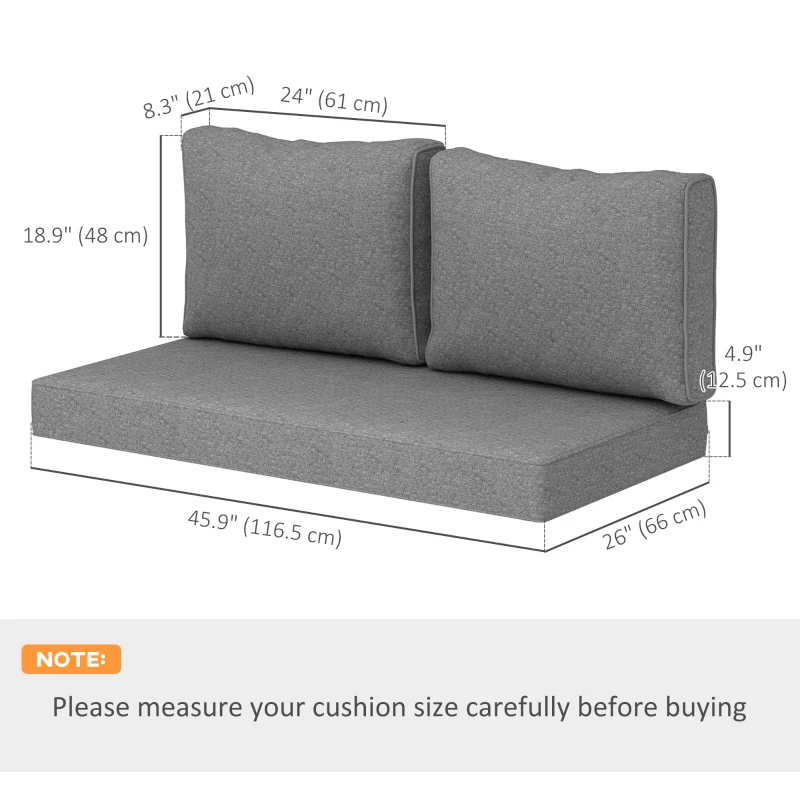 Outsunny 2 Seater Outdoor Seat Cushions with Backrest, Loveseat Double Sofa Outdoor Furniture Cushions, Grey