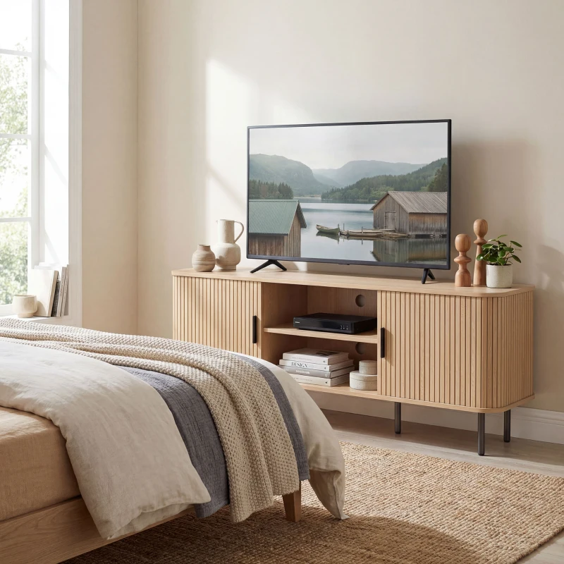 HOMCOM TV Stand Cabinet for TVs up to 50 Inches, TV Unit with Storage Shelves and Cabinets for Living Room, Oak Tone