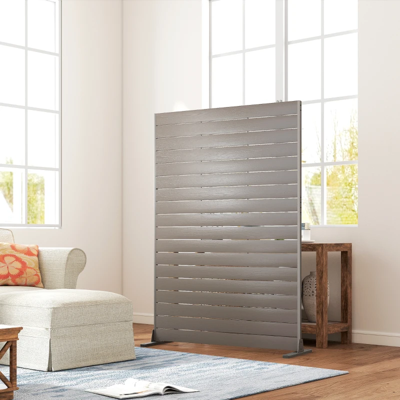 Outsunny HDPE Outdoor Privacy Screen, 47.2"W x 68.5"H Decorative Privacy Fence Screen with Stand and 6 Panels, Brown