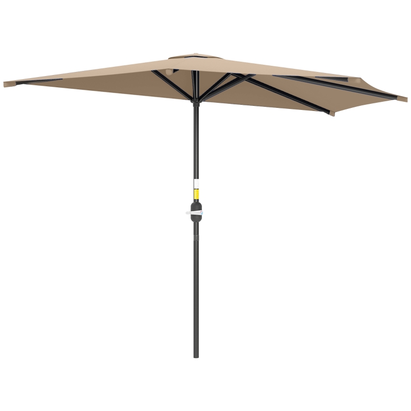 Outsunny 9.8ft Half Umbrella Semi Round Patio Parasol with Crank Handle, Top Vent for Garden, Balcony- NO BASE INCLUDED, Coffee