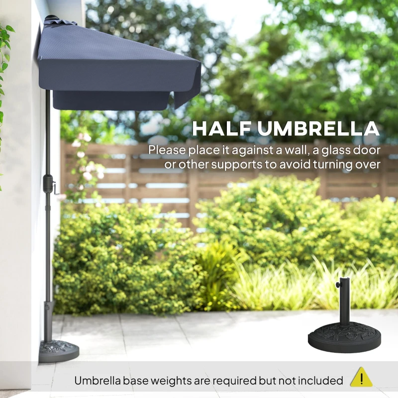 Outsunny 7.5ft Half Umbrella Semi Patio Parasol with Crank Handle, Top Vent for Garden, Balcony- NO BASE INCLUDED, Dark Blue