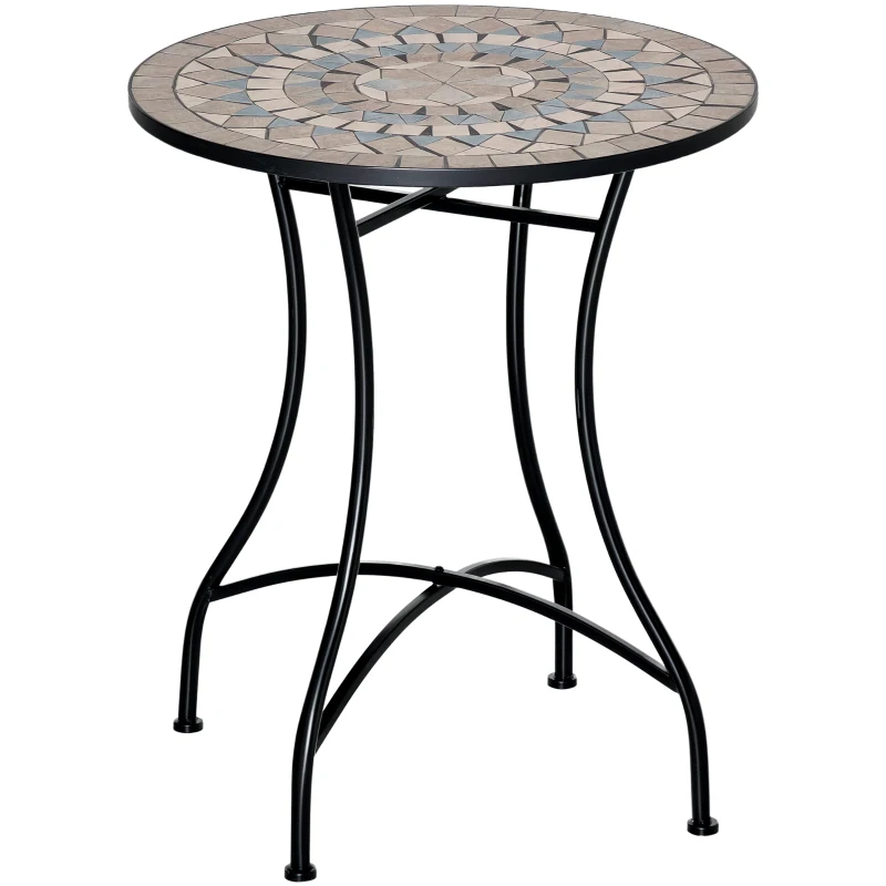 Outsunny Mosaic Patio Table, Round Coffee Table with Metal Frame, Garden Furniture for Outdoor, Poolside, Green