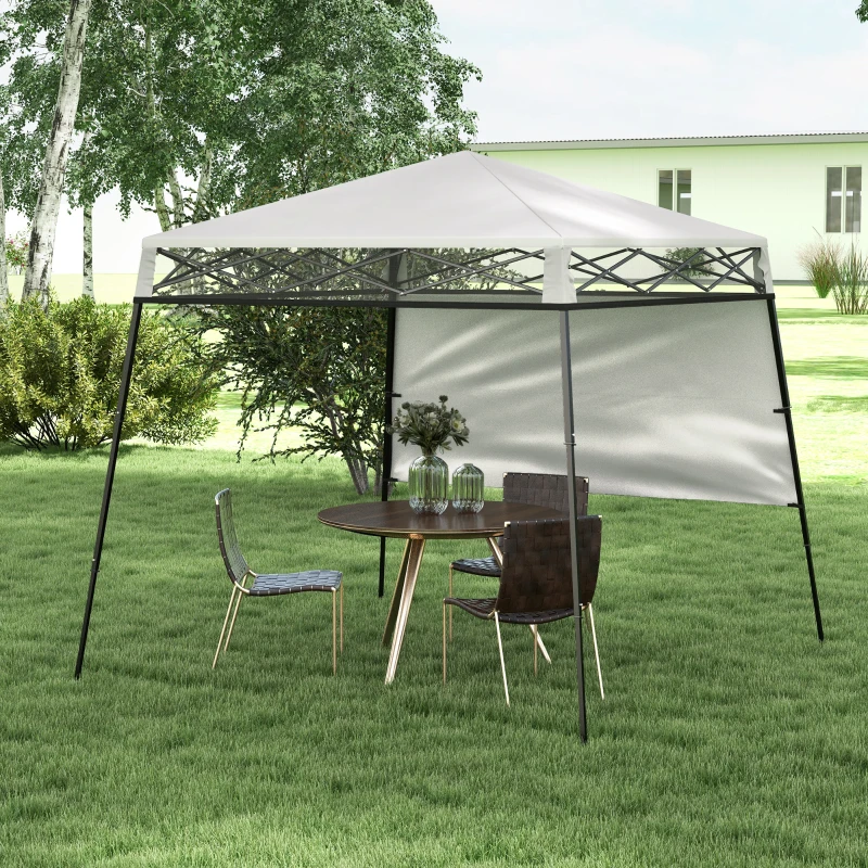 Outsunny 7' x 7' Pop Up Canopy Gazebo Tent with Backpack & Inclined Legs, White