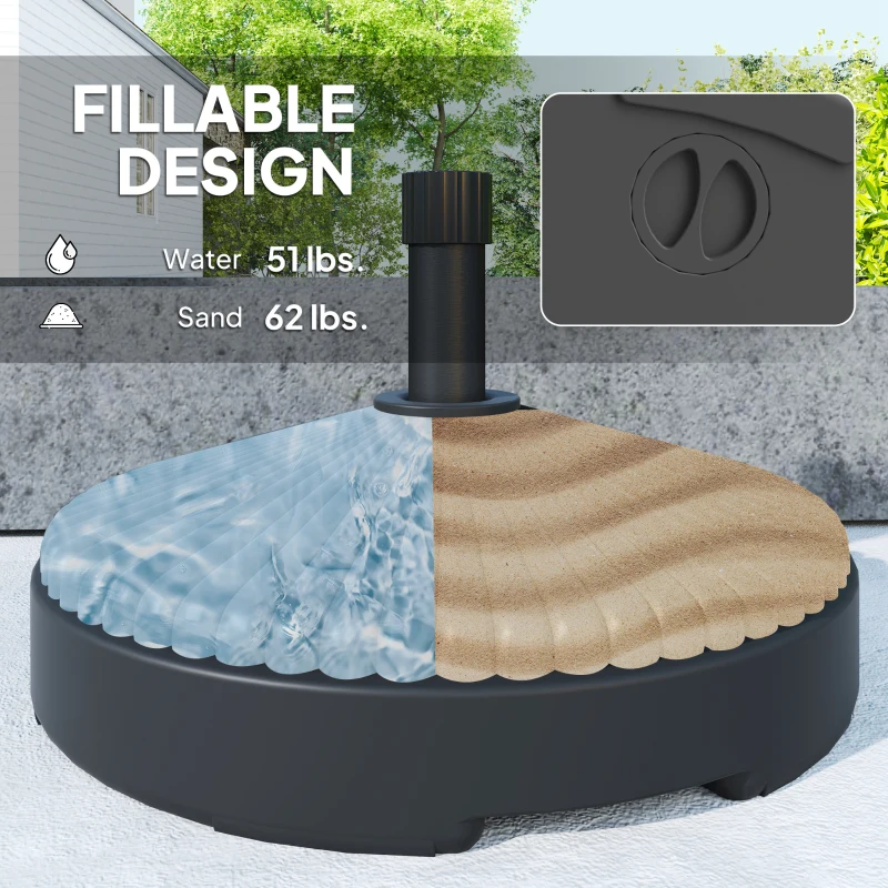 Outsunny Round Patio Umbrella Base Holder, Heavy Duty Outdoor Umbrella Stand Base, Filled Up to 62lbs with Sand or 51lbs with Water for Garden, Poolside, Black