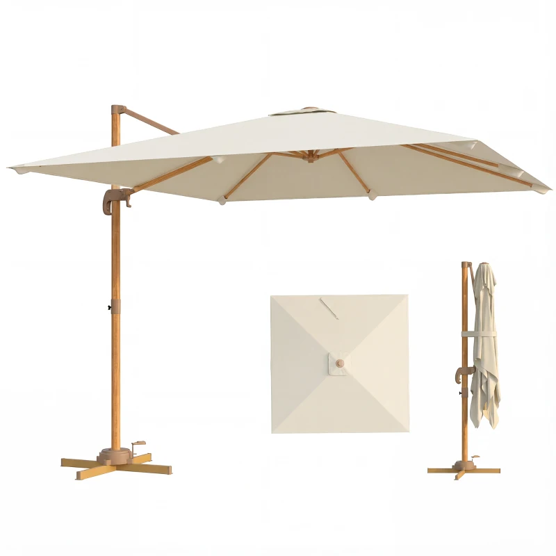 Outsunny 10 FT Patio Cantilever Umbrella, Outdoor Offset Umbrella with 360° Rotation, Outdoor Market Umbrella with Crank and Tilt