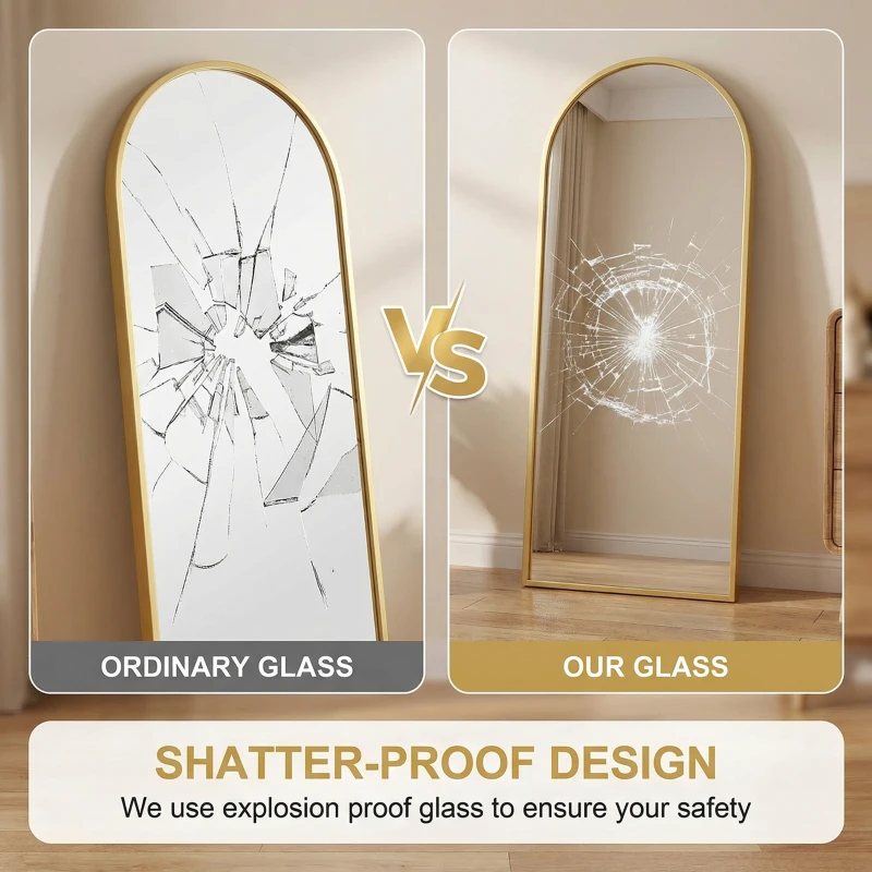 HOMCOM Arched Standing Mirror, 64" x 20" Full Length Mirror, Free Standing or Wall Mounted for Living Room, Bedroom, Gold