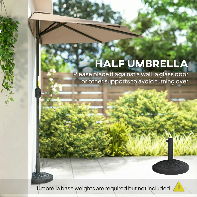 Outsunny 9.8ft Half Umbrella Semi Round Patio Parasol with Crank Handle, Top Vent for Garden, Balcony- NO BASE INCLUDED, Coffee