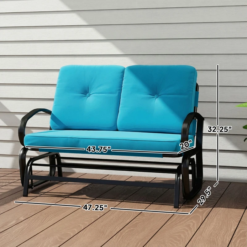 Outsunny Outdoor Glider Bench, 2-Person Patio Rocker Loveseat with Tufted Cushions, Steel Frame for Porch, Garden Backyard, Blue